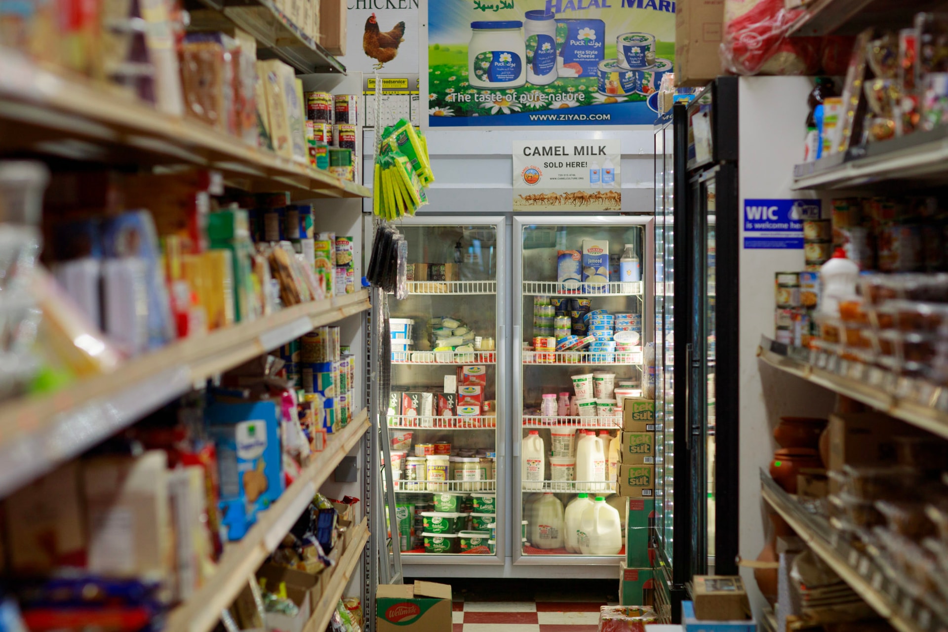 grocery store aisle stocked with a variety of culturally relevant foods, representing the importance of food access that meets diverse dietary and cultural needs. The shelves are filled with fresh and packaged items that reflect the foods many immigrant and BIPOC communities rely on. This image highlights the necessity of unrestricted, dignified and culturally-appropriate food assistance for all Oregonians facing hunger.